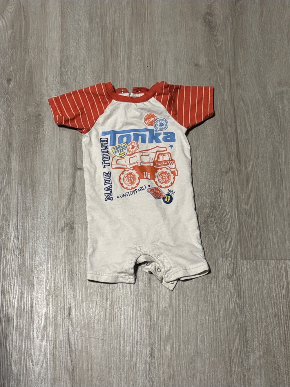 Tonka White‎ Romper with Orange Striped Sleeves